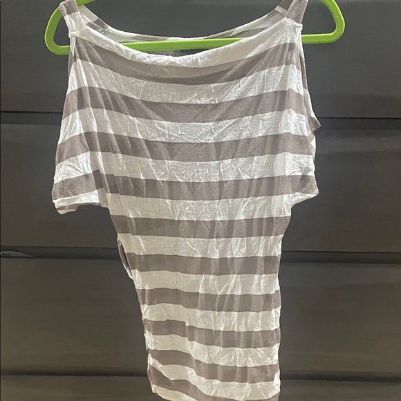 Wet Seal Brown and White Striped Off-Shoulder Top - Picture 1 of 5
